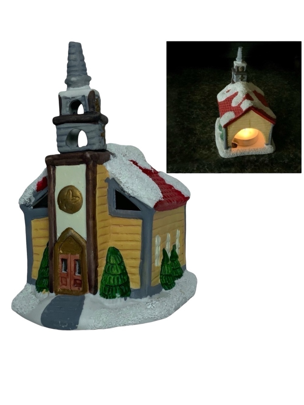 Vintage Village Church Candle Holder Tea Light Porcelain Pierced Cut Outs 3 in